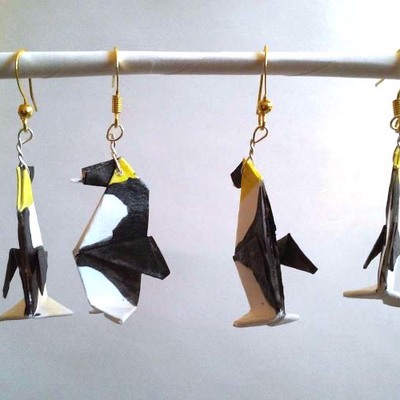 Origami penguin earrings: emperor