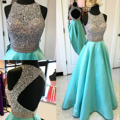 Beaded bodice a-line open back sexy prom dress,long formal dress
