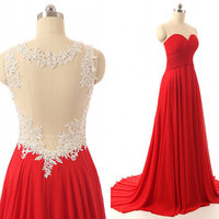 Amazing Mermaid lace backless long chiffon bridesmaid dresses,red bridesmaid dress - Thumbnail 2