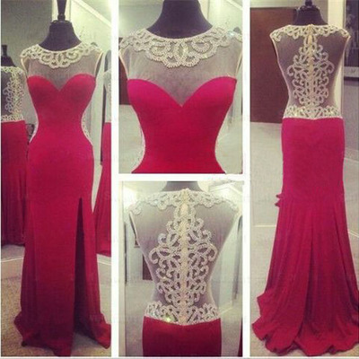 Hot pink prom dress, long prom dress, side slit prom dress, charming prom dress, evening dress, bd15869