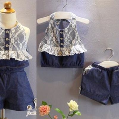 Denim lace short set