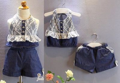 Denim Lace Short Set