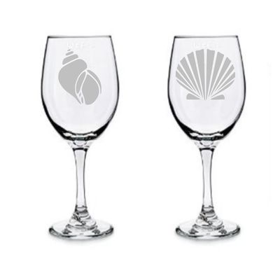 Etched beach theme wine glass