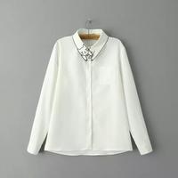 Cute Kitty Cat embroidered Collar Long Sleeved Shirt - Thumbnail 1