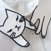Cute Kitty Cat embroidered Collar Long Sleeved Shirt - Thumbnail 2