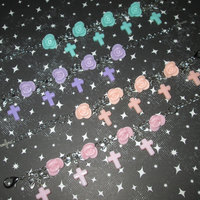 Pastel Roses, Silver Bows, and Pastel Crosses Loli Charm Bracelet (Mint, Lilac, Peach, or Pale Pink)  - Thumbnail 1