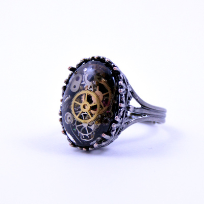 Steampunk ring made with real watch parts