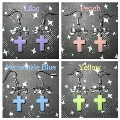 Silver bows and pastel cross earrings (various colors) 