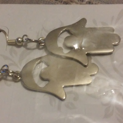Silver hand/angel indian religious protection symbol earrings