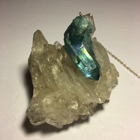 Aqua Aura Quartz Necklace ((Sterling Silver Chain)) - Thumbnail 1