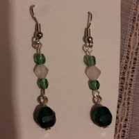 green and white polished glass drop dangle earrings - Thumbnail 1