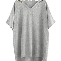 XL-5XL Gray/White/Black Leisure Short Sleeve T-Shirt SP165607 - Thumbnail 1