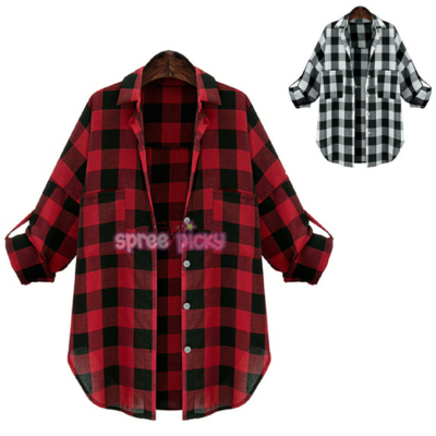 Xl-5xl red/black grid leisure long sleeve shirt sp165609