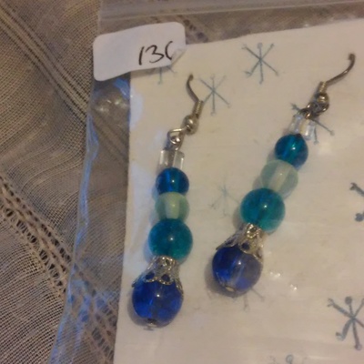 Blue frozen silver capped bead earrings - Thumbnail 4