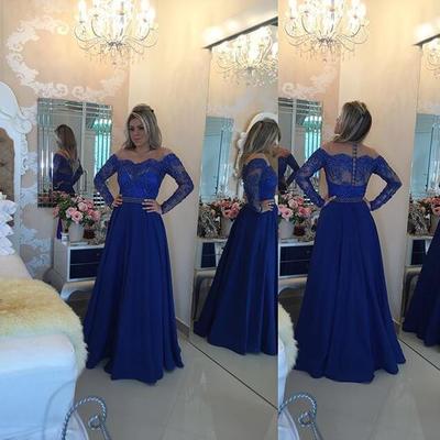 Royal blue prom dress with sleeves party gown pst0668