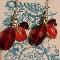 3 bead red earrings with silver findings - Thumbnail 1