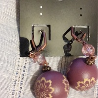 clasp purple-yellow bead earrings - Thumbnail 1
