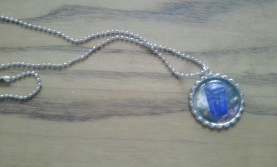 Dr. who bottle cap tardis ball chain necklace