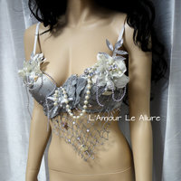 Dripping in Silver Mermaid Bra Cosplay Dance Costume Rave Bra Halloween Burlesque Show Girl - Thumbnail 2