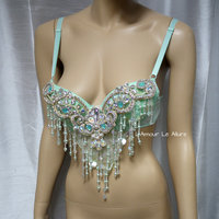 Mint Mermaid Shell Bra Cosplay Dance Costume Rave Bra Rave Wear Halloween Burlesque Show Girl - Thumbnail 2