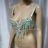 Mint Mermaid Shell Bra Cosplay Dance Costume Rave Bra Rave Wear Halloween Burlesque Show Girl - Thumbnail 1