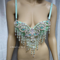 Mint Mermaid Shell Bra Cosplay Dance Costume Rave Bra Rave Wear Halloween Burlesque Show Girl - Thumbnail 3