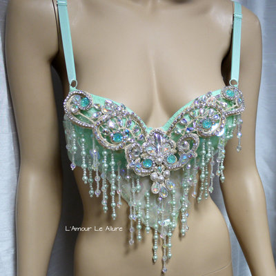 Mint mermaid shell bra cosplay dance costume rave bra rave wear halloween burlesque show girl - Thumbnail 5