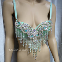 Mint Mermaid Shell Bra Cosplay Dance Costume Rave Bra Rave Wear Halloween Burlesque Show Girl - Thumbnail 4