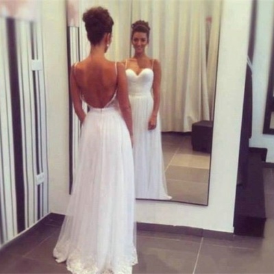 Pretty white chiffon straps sweetheart backless prom dresses 2016, white prom gowns, evening gowns, wedding party dresses