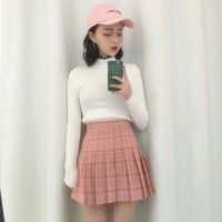 Korea's sweet grid pleated skirt skirts - Thumbnail 3