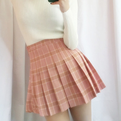 Korea's sweet grid pleated skirt skirts