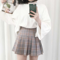 Korea's sweet grid pleated skirt skirts - Thumbnail 2