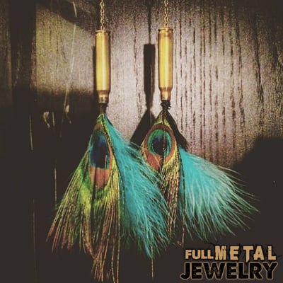 Bullet earrings w peacock feathers