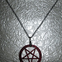 Red Acrylic Inverted Pentagram Necklace - Thumbnail 1
