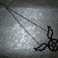 Black Inverted Acrylic Pentagram Necklace with Bat Wings and Inverted Cross - Thumbnail 3