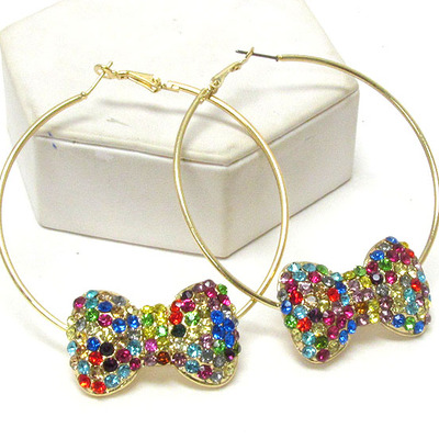 Crystal bow tie hoop earrings
