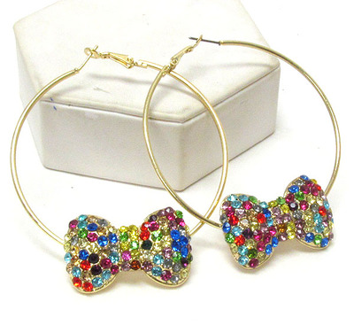 Crystal Bow Tie Hoop Earrings