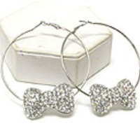 Crystal Bow Tie Hoop Earrings - Thumbnail 1