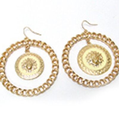 Epoxy lion head chain hoop earrings