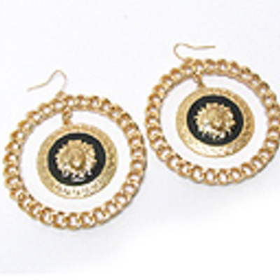 Epoxy lion head chain hoop earrings