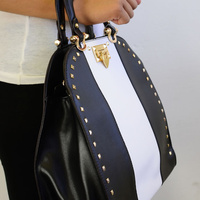 The "Madison" Studded Handbag-Black & White - Thumbnail 1