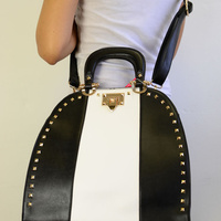The "Madison" Studded Handbag-Black & White - Thumbnail 2