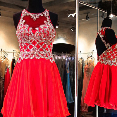 Red prom dresses,a-line scoop short mini chiffon homecoming dresses cocktail dresses 1469