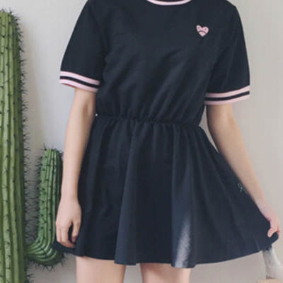 Red heart dress ( black / pink )