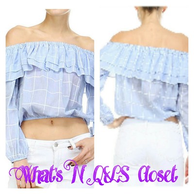 Blue ruffle top off the shoulders