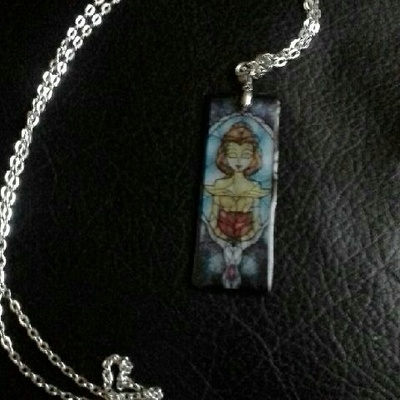 Disney princess belle stained glass pendant necklace