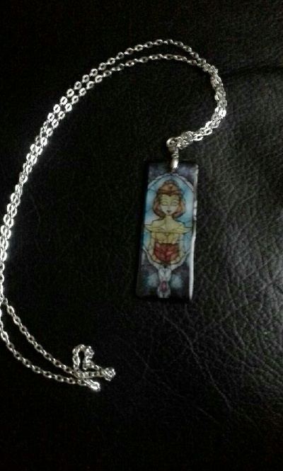 Disney princess belle stained glass pendant necklace