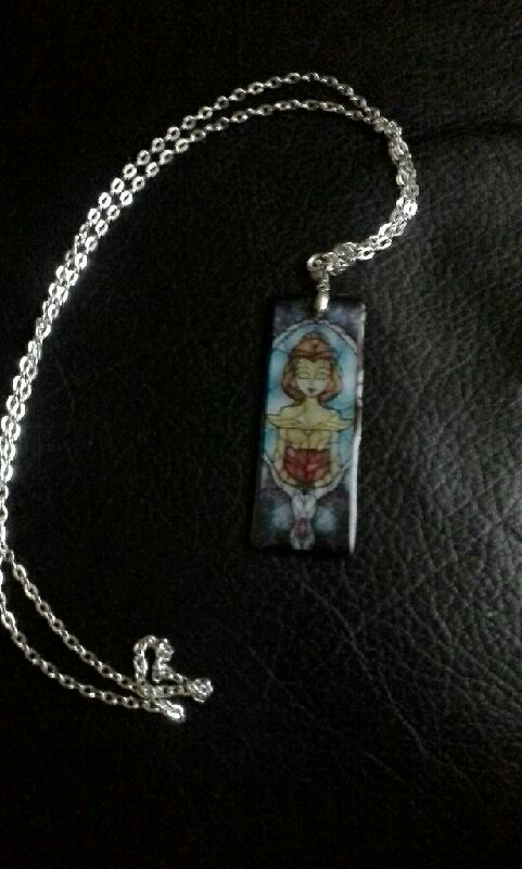 Disney Princess Belle Stained Glass Pendant Necklace