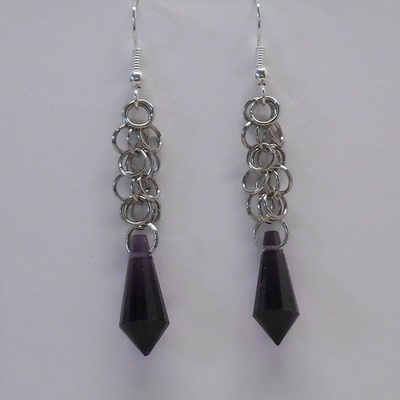 Chain maille and purple crystal earrings
