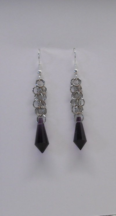 Chain maille and purple crystal earrings